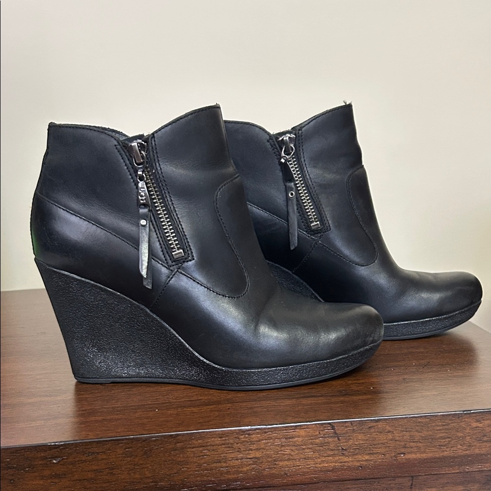 UGG Black Leather Wedge Boots